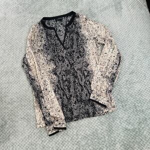 VINTAGE RETRO Y2K SHEER BLACK/GRAY LEOPARD PRINT LONG SLEEVE GOING OUT TOP WMNS